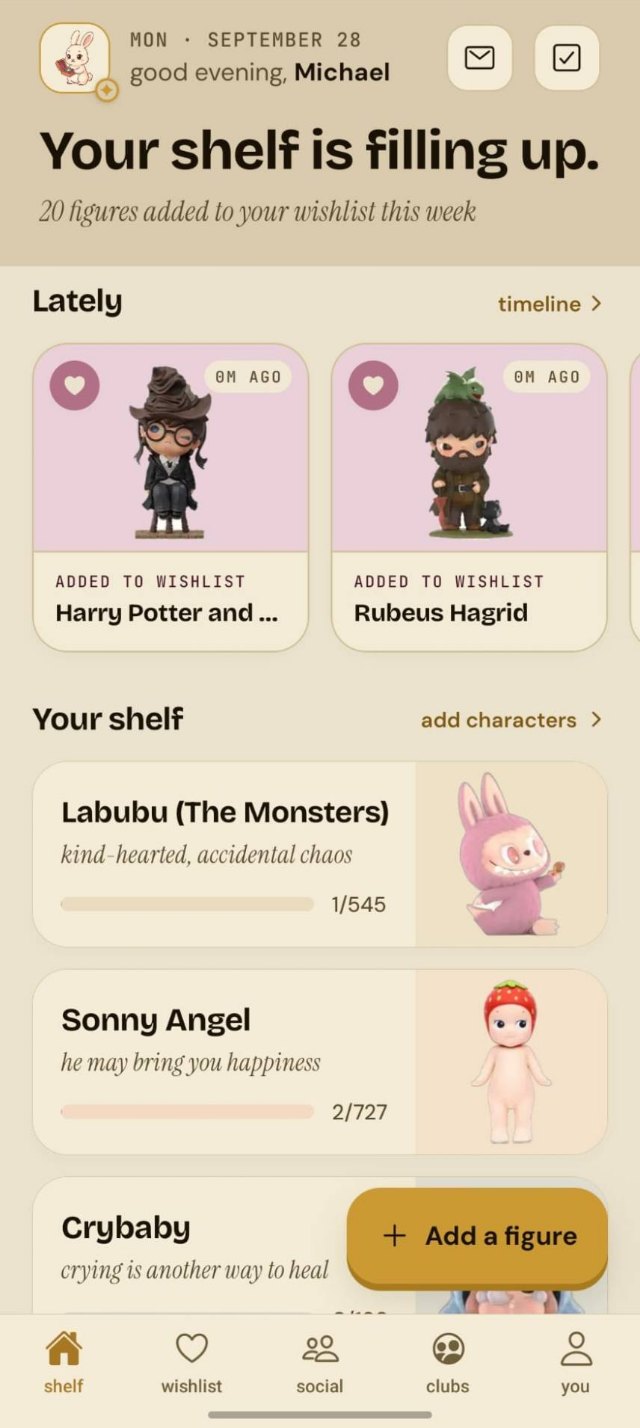 Collectsy shelf home screen