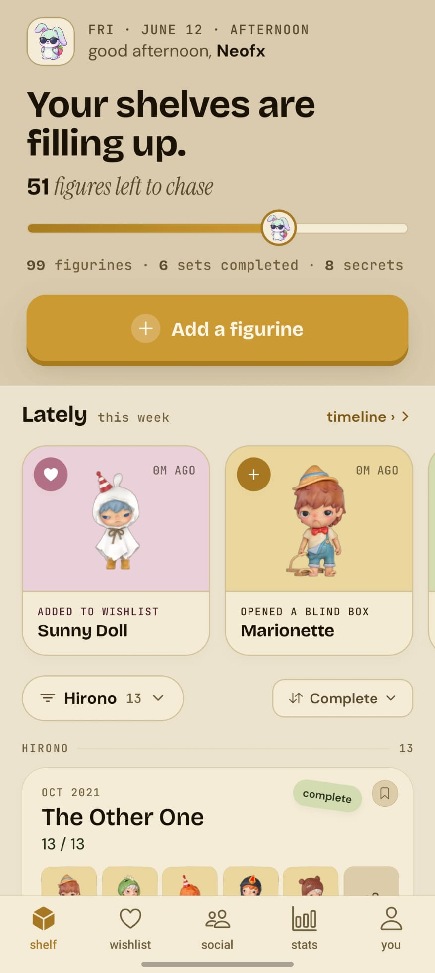 Collectsy shelf home screen